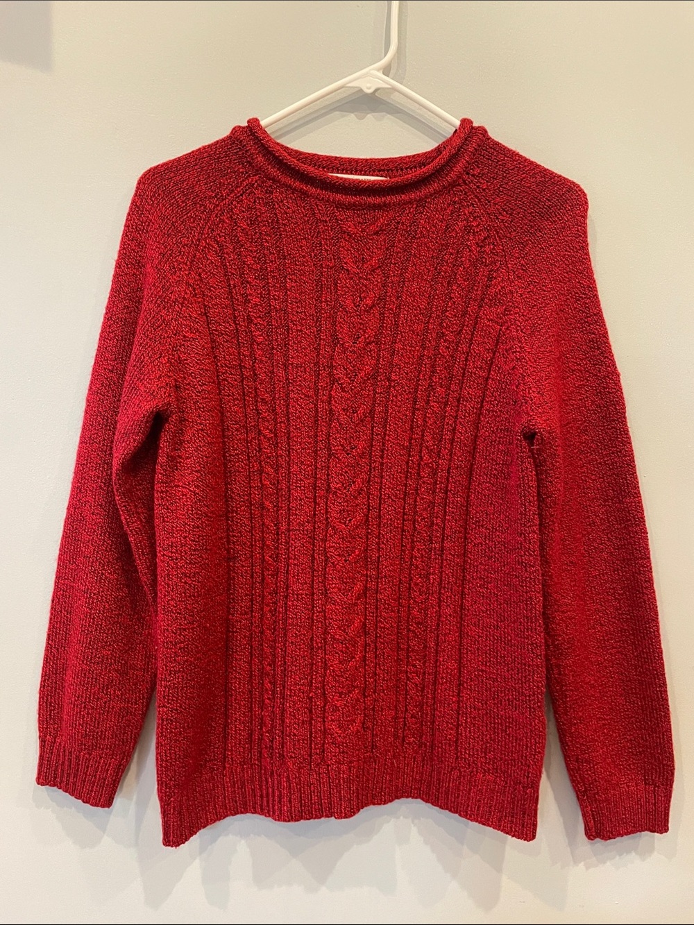 Deep  Red Cable Knit Sweater - Classic Crewneck design vintage like new